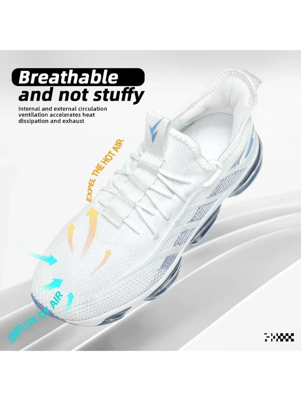 Men's White Blue Running Shoes Air Cushion Slip on Walking Tennis Sneakers